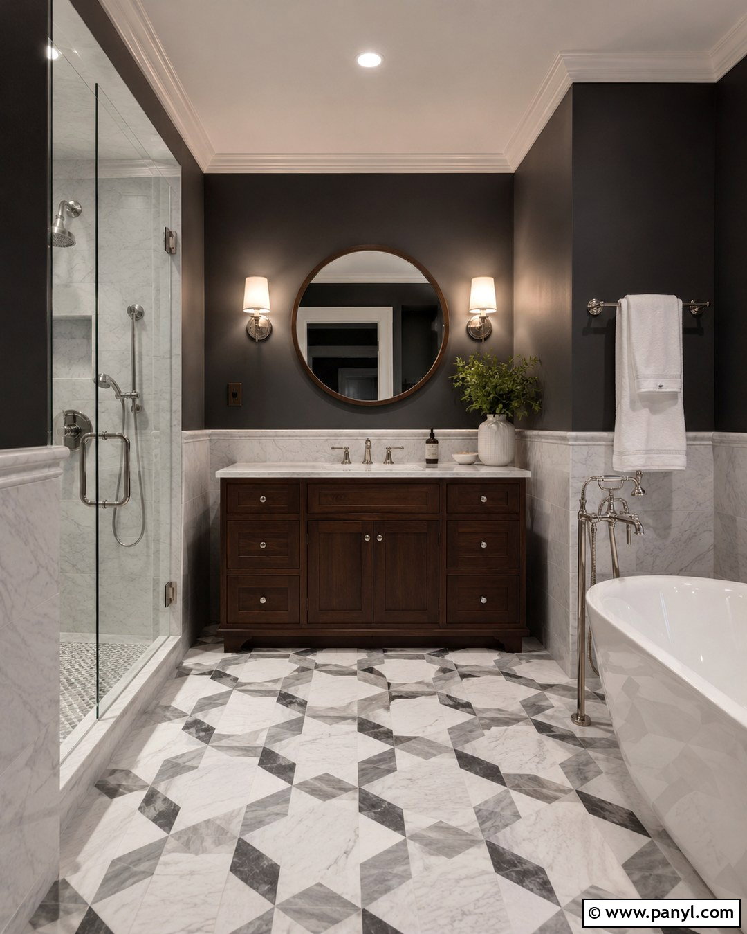 Charcoal Bathroom With Marble Tile - 20 Charcoal Wall Color Ideas