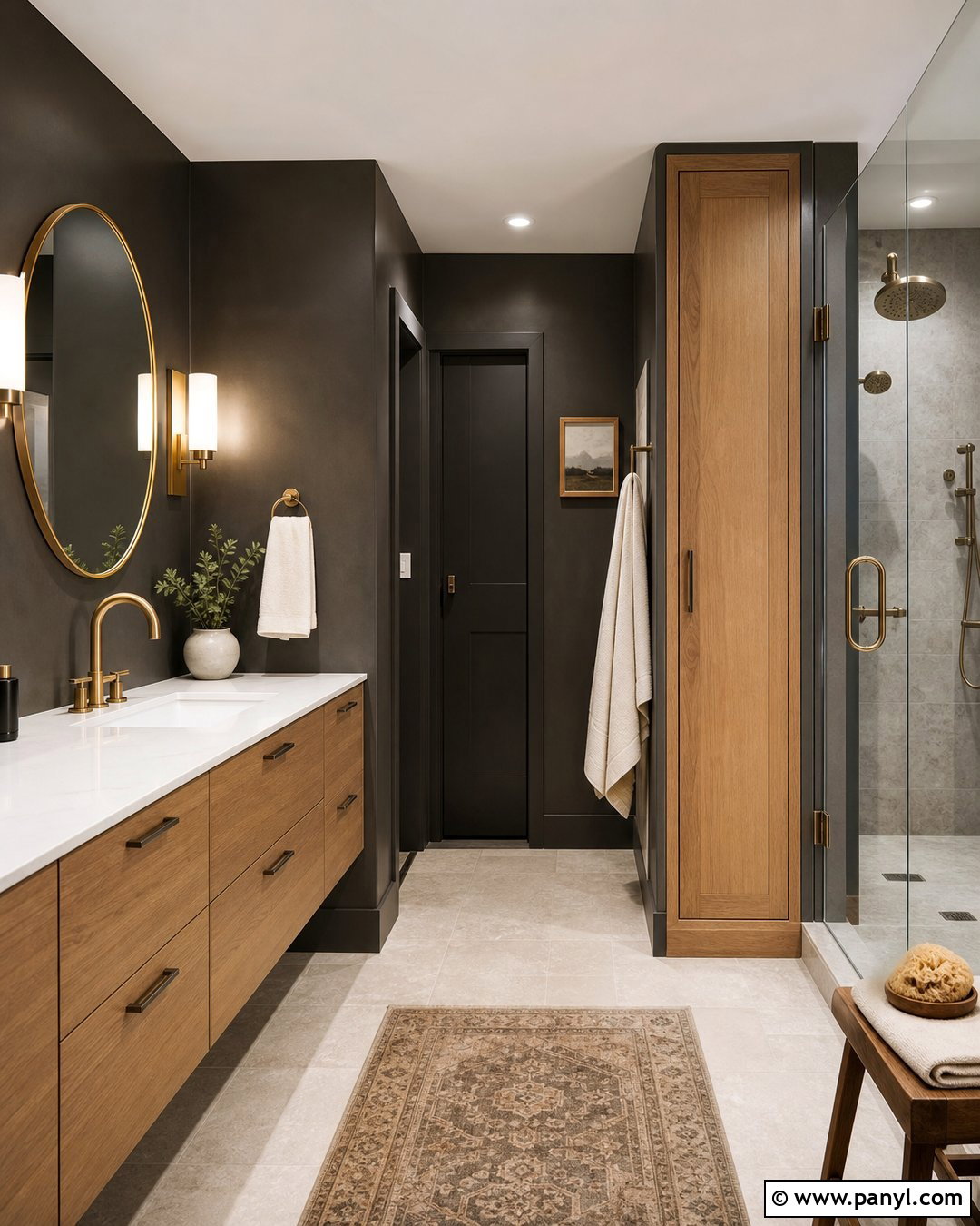 Charcoal Bathroom With Warm Wood - 20 Elegant Bathroom With Dark Walls