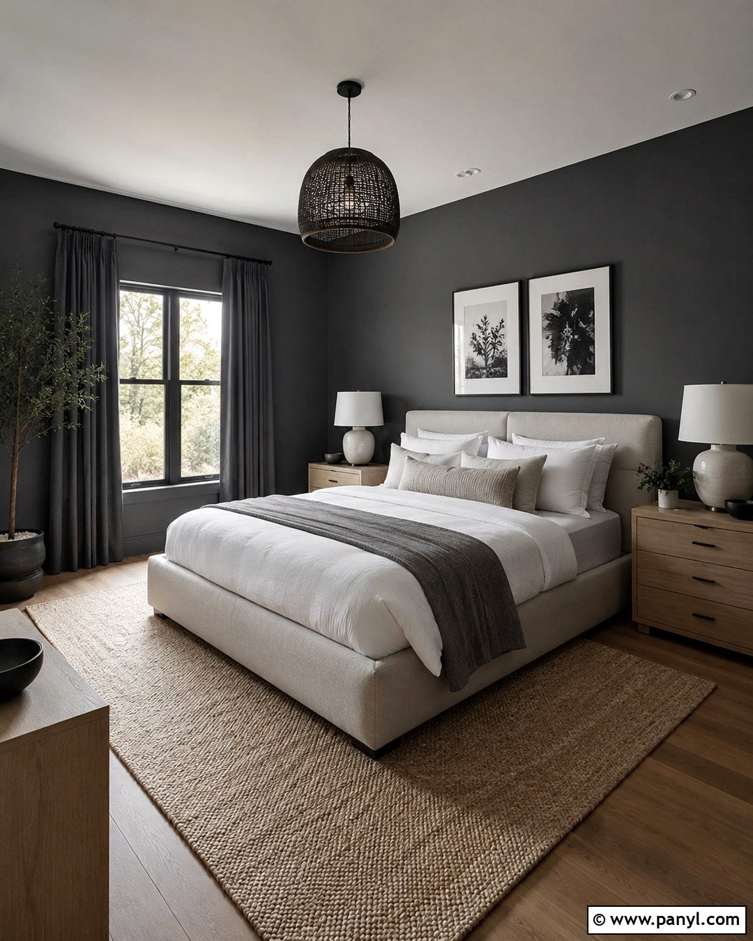 Charcoal Bedroom With White Bedding - 20 Charcoal Wall Color Ideas