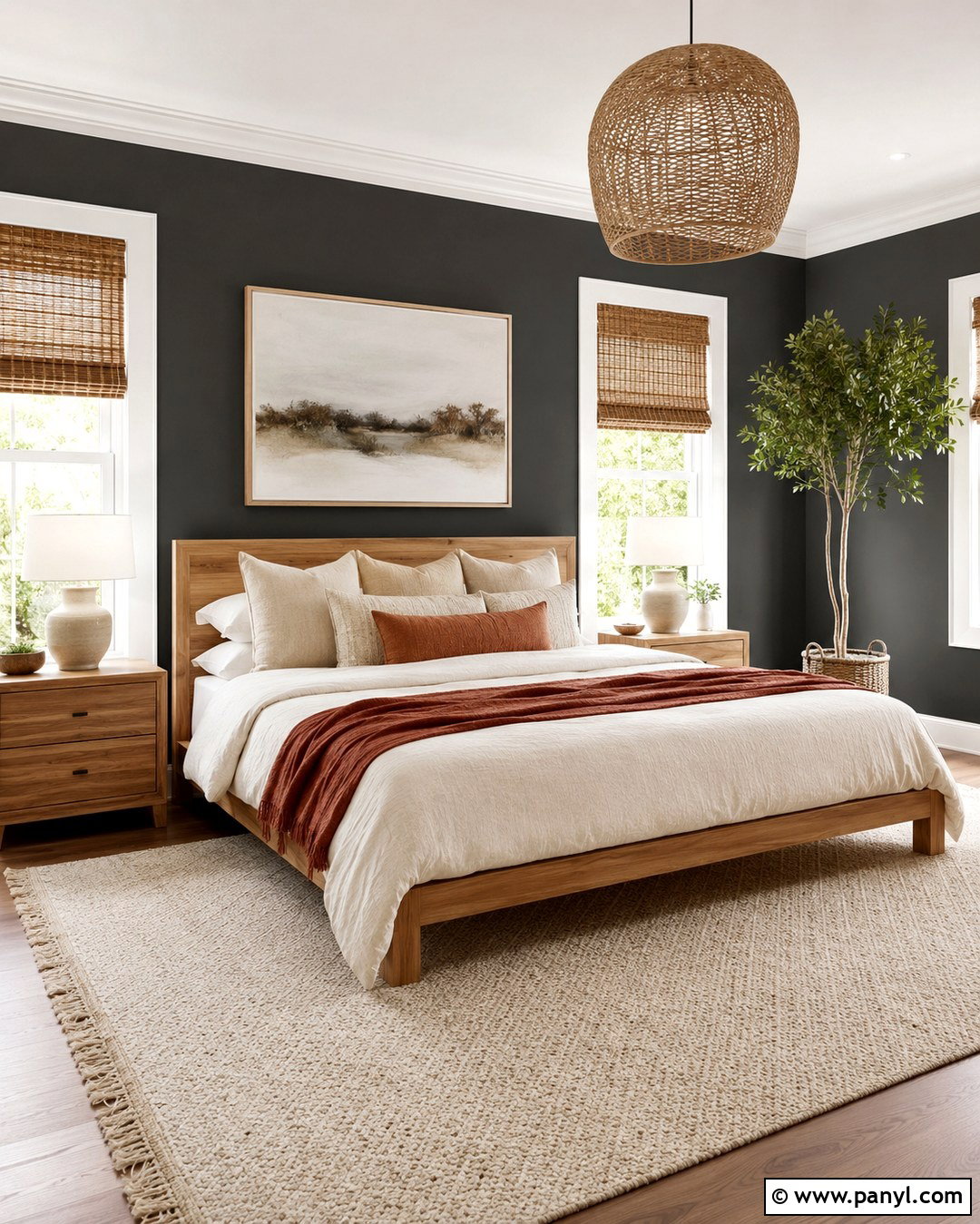 Charcoal Bedroom With White Windows - 20 Dark Walls With White Windows