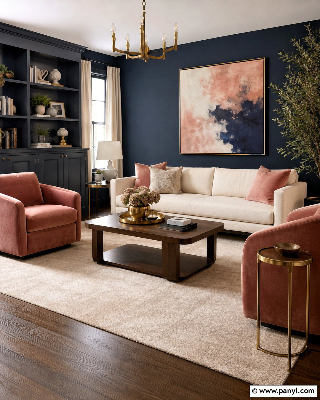Charcoal Blue Clay Pink And Cream Living Room Color Combination - 20 best color combinations for living room ideas