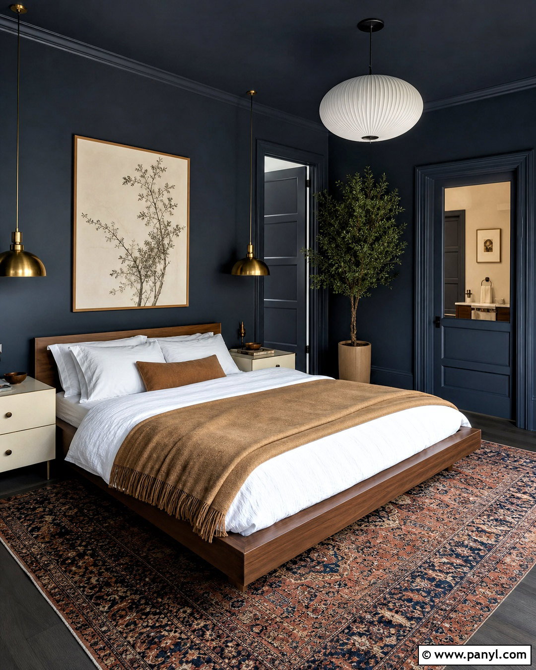 Charcoal Blue Color-Drenched Bedroom - 20 sw charcoal blue ideas