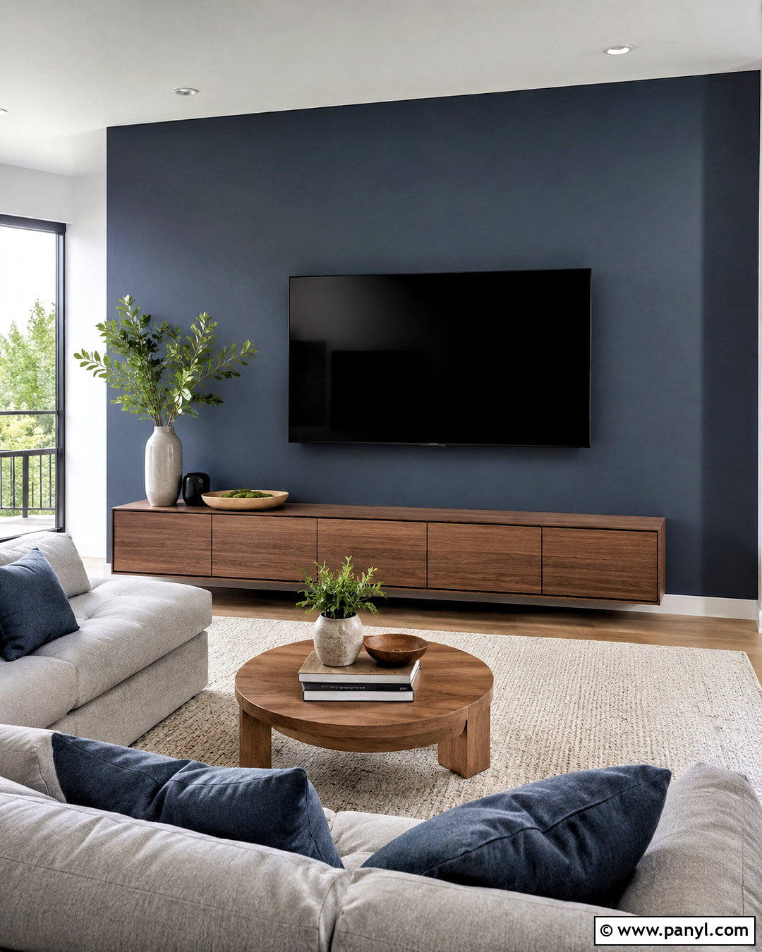 Charcoal Blue TV Accent Wall - 20 cool tone accent wall ideas