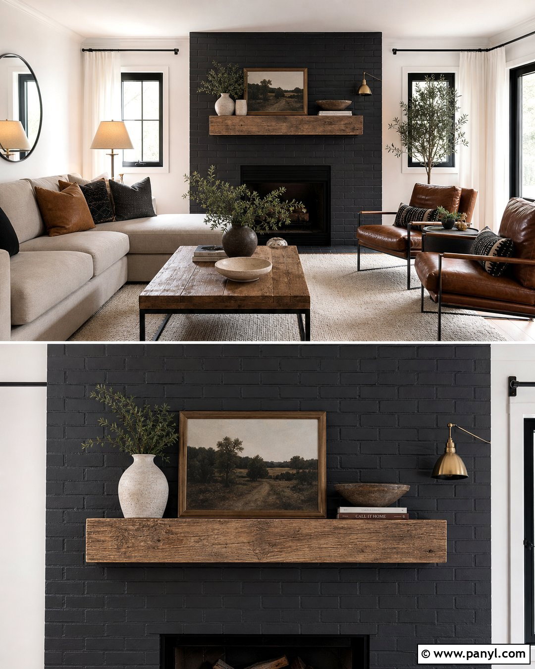 Charcoal Brick Fireplace Accent Wall - 30 dark accent walls
