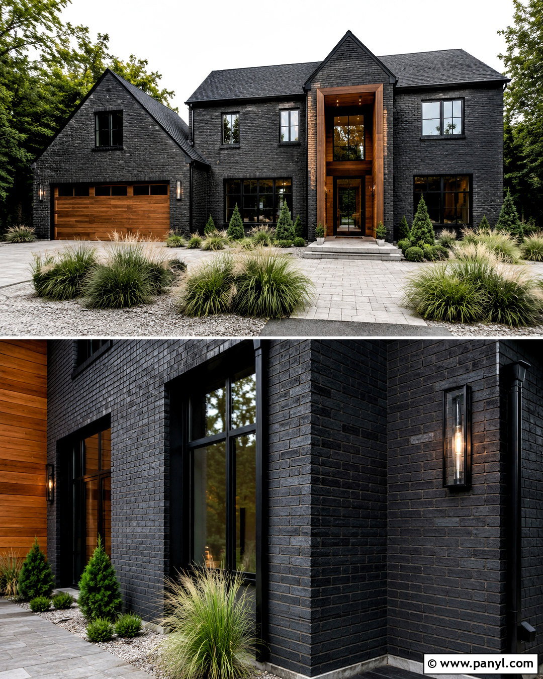 Charcoal Brick Stain With Warm Wood - 20 brick stain exterior before and after ideas