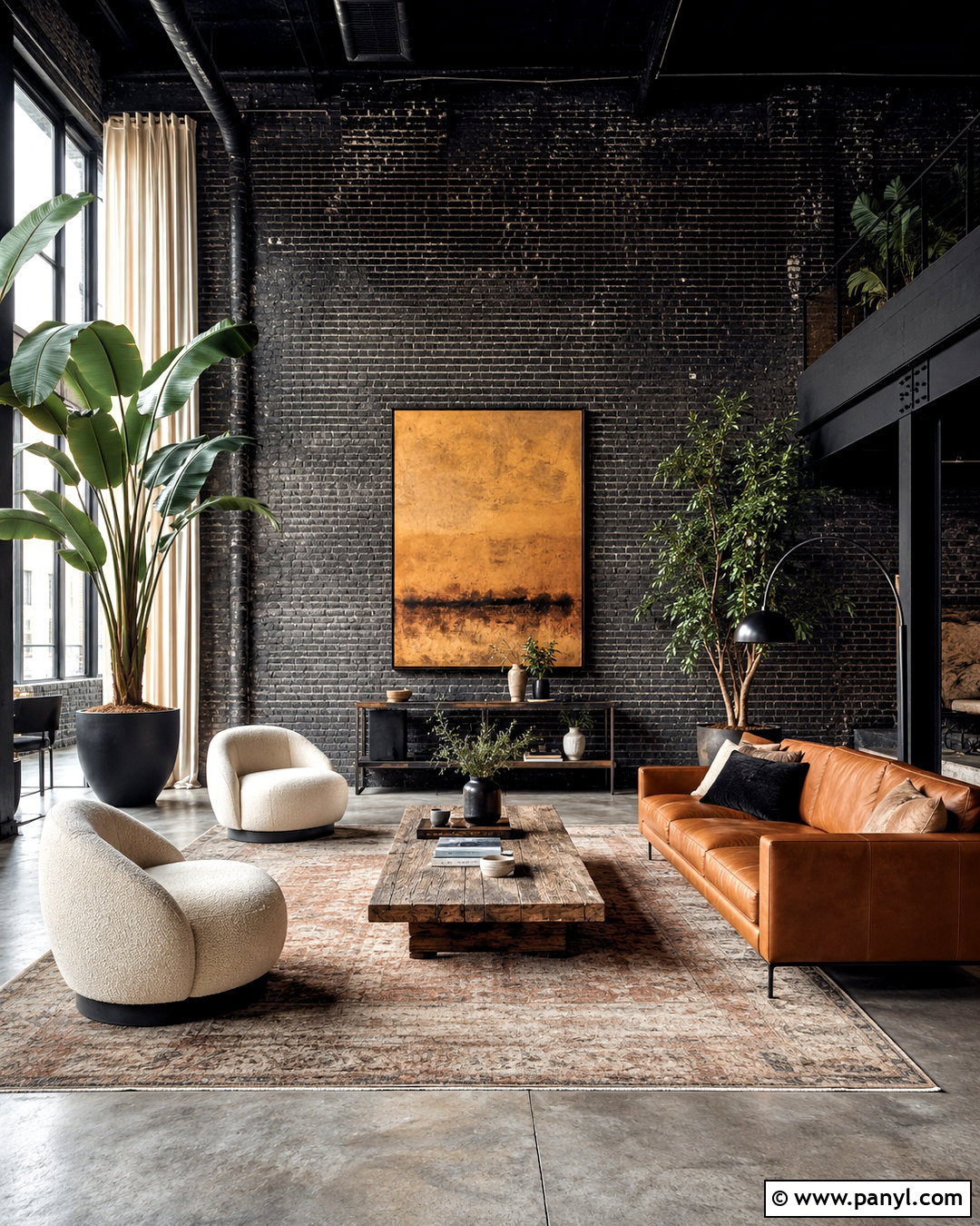 Charcoal Brick Wall Loft - 20 colored brick wall interior design ideas