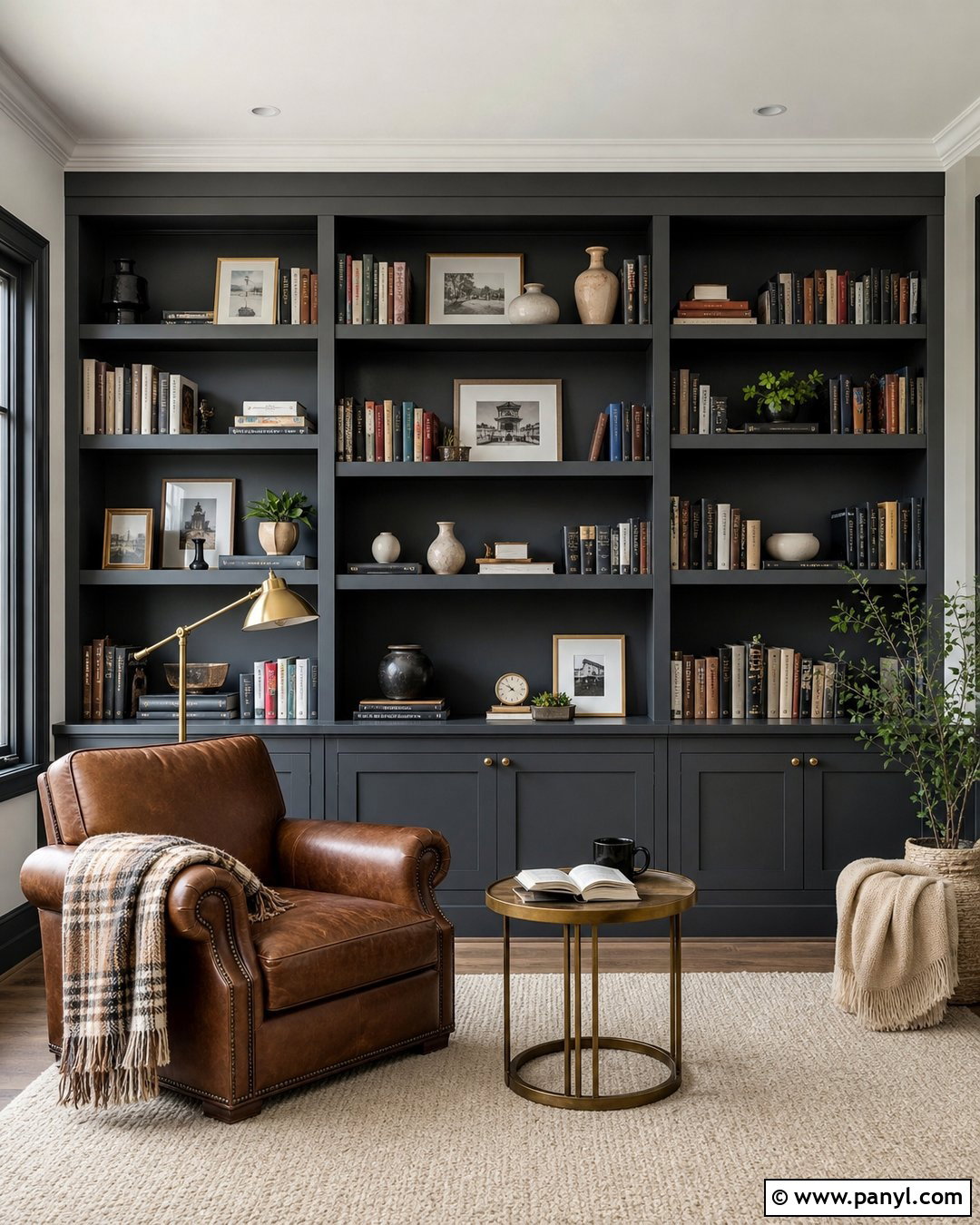 Charcoal Built-In Bookcase Wall - 30 charcoal accent wall ideas