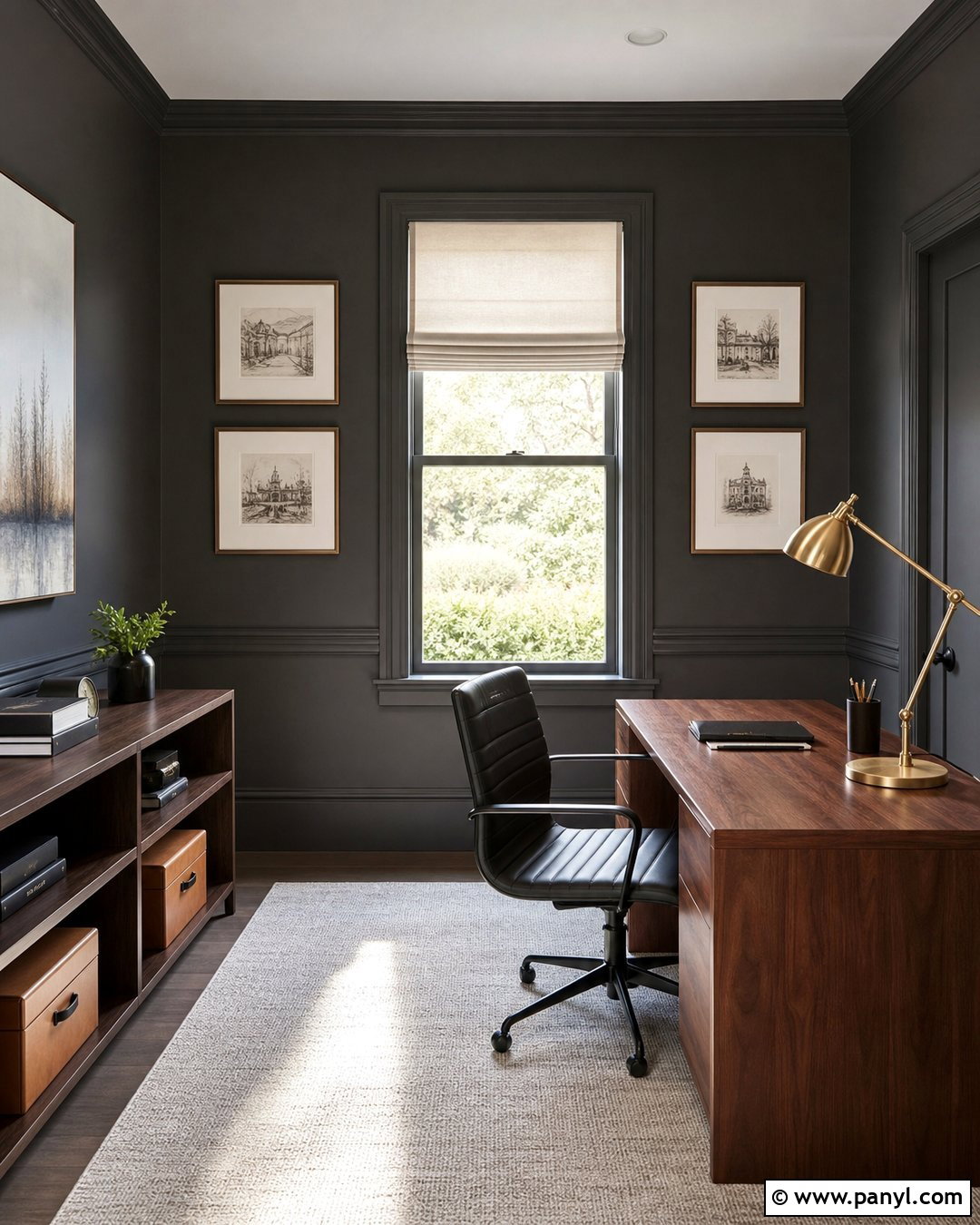 Charcoal Chair Rail In A Home Office - 20 Chair Rail Same Color As Wall Ideas