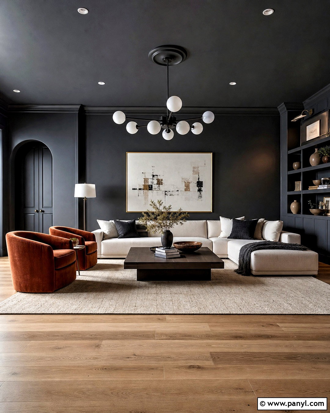 Charcoal Color Drenched Living Room - 20 charcoal walls living room ideas