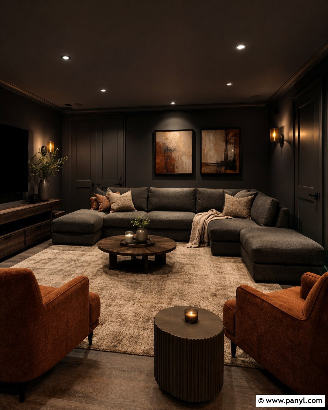 Charcoal Color Drenched Media Room - 20 Colour Drenching A Room Ideas