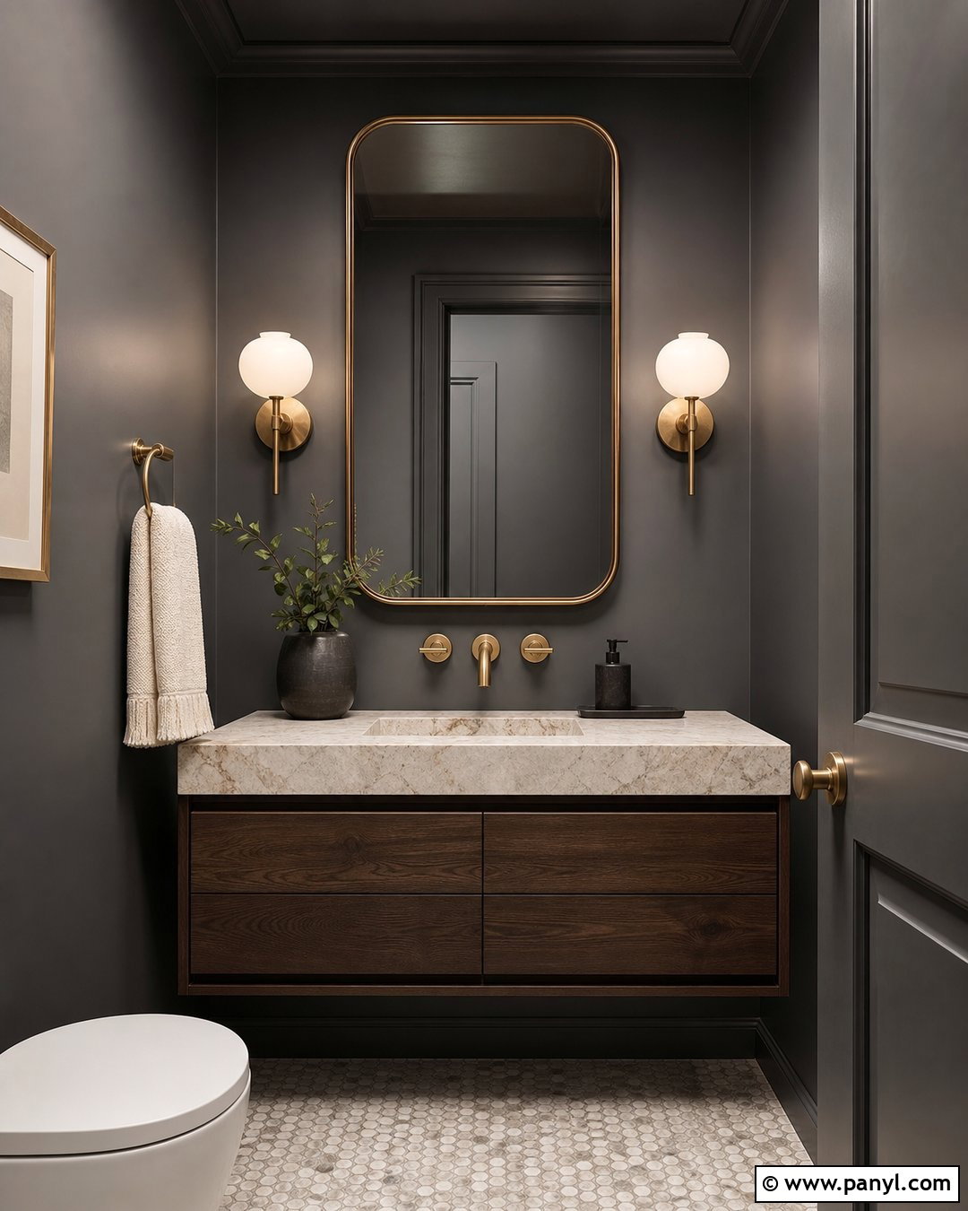 Charcoal Color Drenched Powder Room - 25 Color Drenched Walls