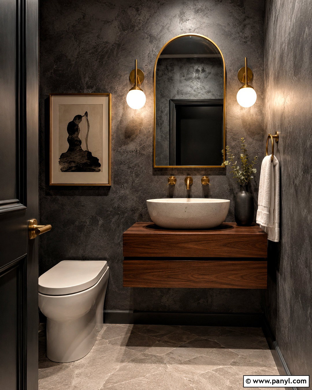 Charcoal Color Washed Walls In A Powder Room - 20 color washing walls