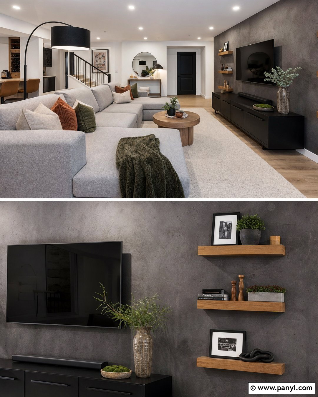 Charcoal Concrete Basement Accent Wall - 30 dark accent walls