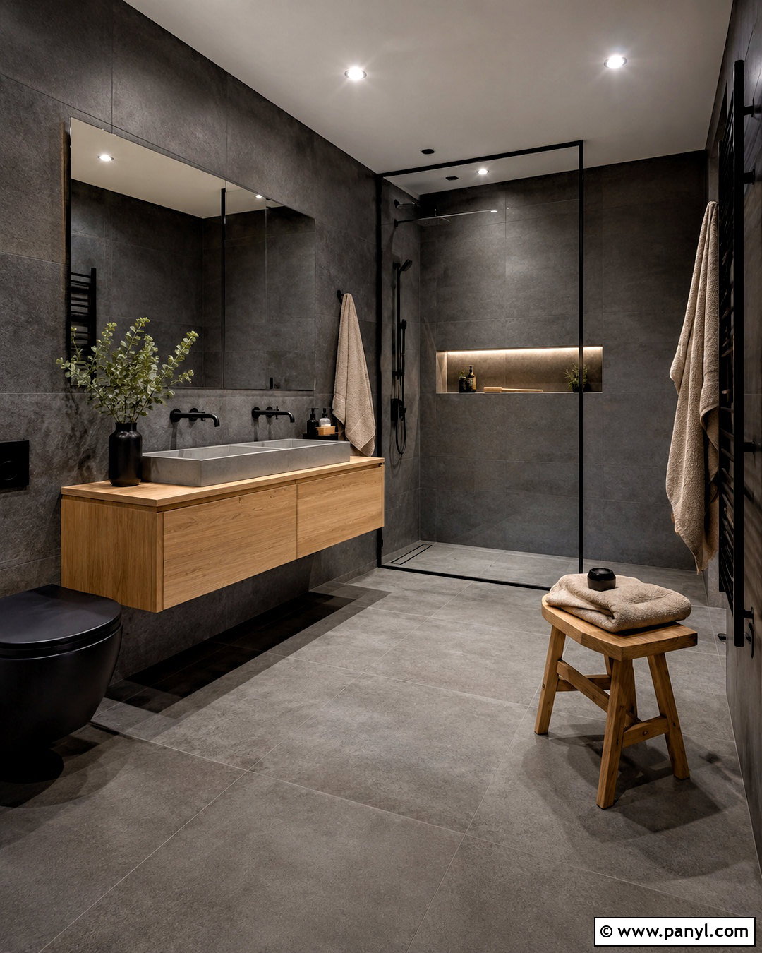 Charcoal Concrete Bathroom - 20 moody bathroom ideas