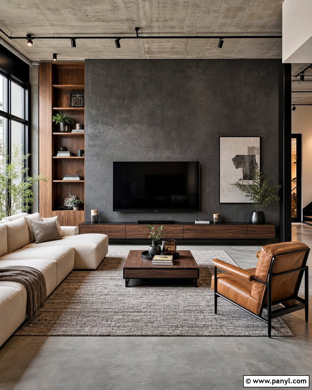 Charcoal Concrete Living Room Wall - 30 texture colour wall ideas