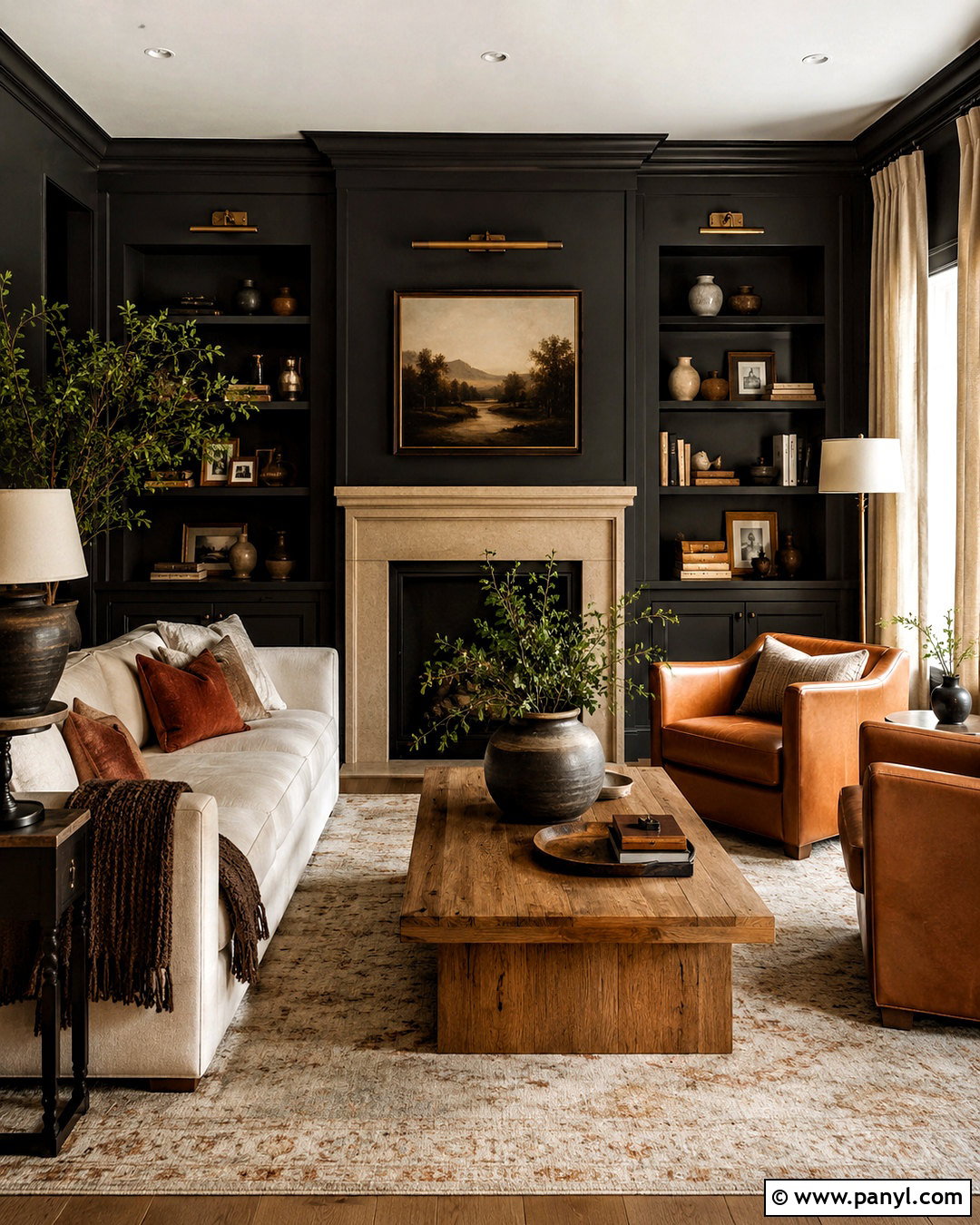 Charcoal Dark Walls Living Room - 40 dark walls