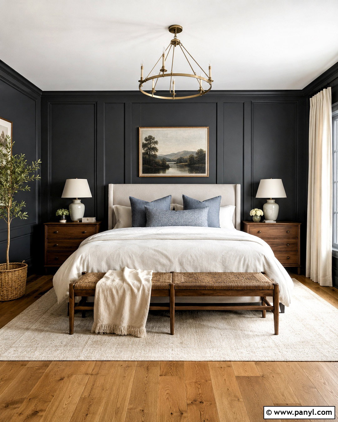 Charcoal Dark Walls Paneled Bedroom - 40 dark walls
