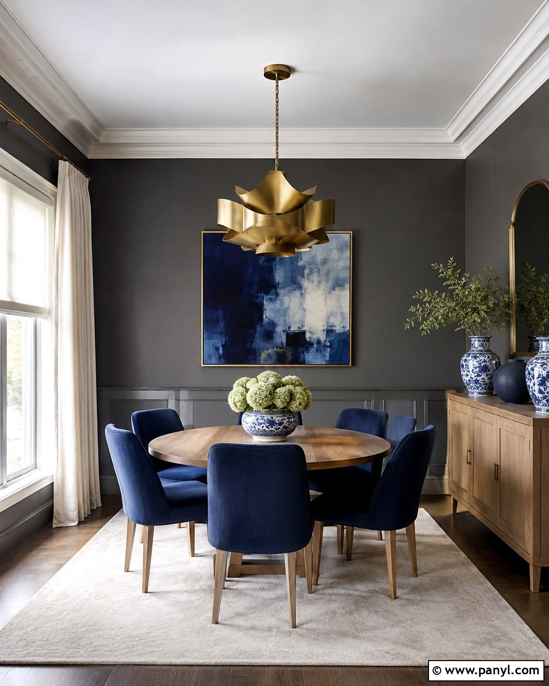 Charcoal Dining Room With Blue Accents - 20 Charcoal Wall Color Ideas