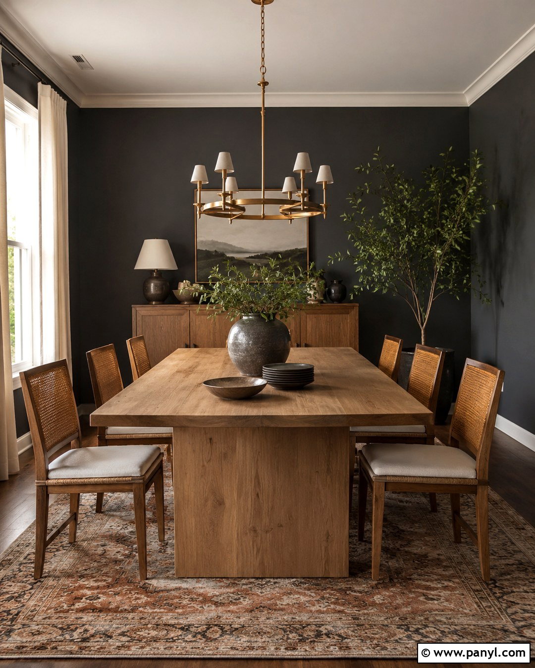 Charcoal Dining Room With Natural Wood - 20 Charcoal Wall Color Ideas