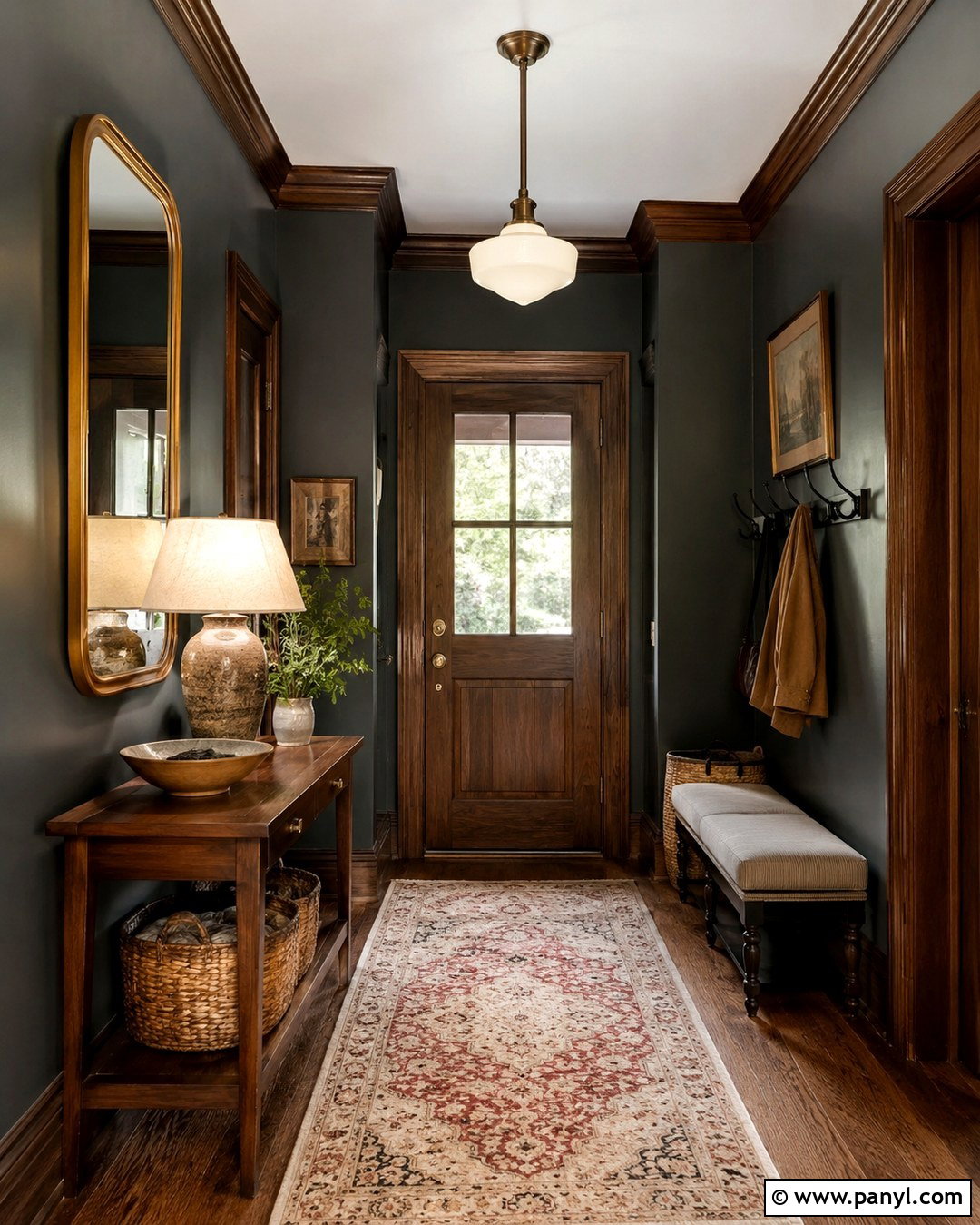 Charcoal Entryway With Wood Trim - 20 Charcoal Wall Color Ideas