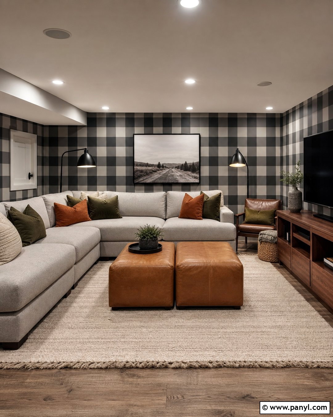 Charcoal Gingham Painted Basement Walls - 30 Gingham Painted Walls