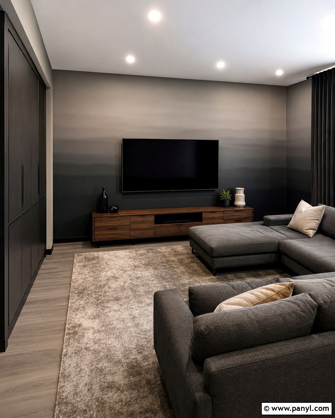 Charcoal Gradient Wall Media Room - 20 Color Gradient Wall Ideas