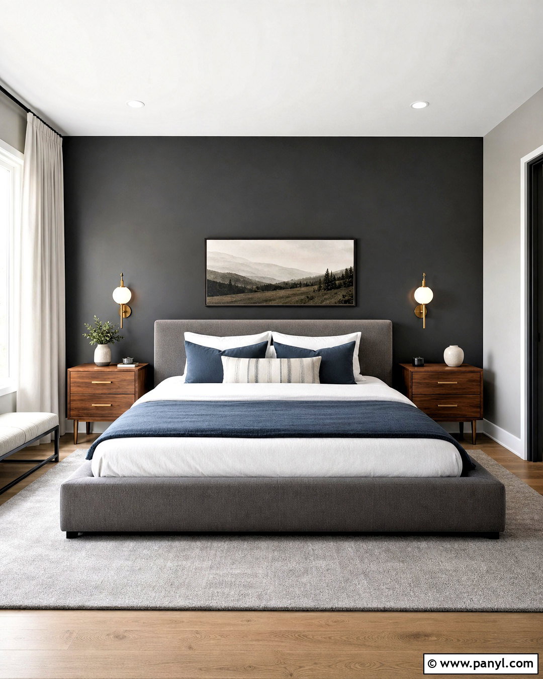 Charcoal Gray Accent Wall Bedroom - 20 bedroom with dark accent wall ideas