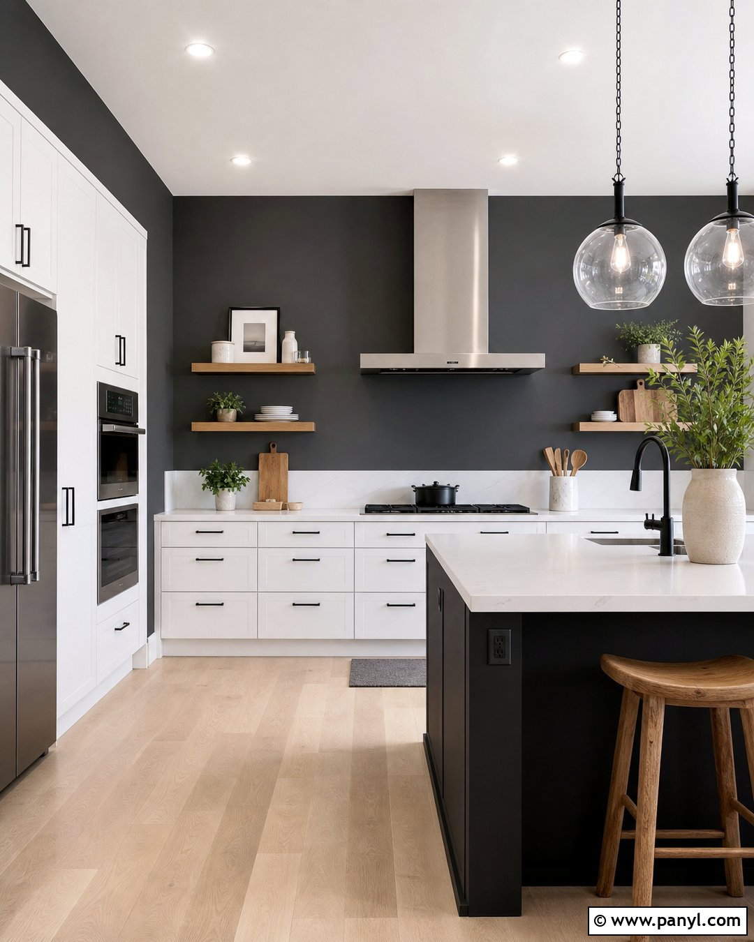 Charcoal Gray Accent Wall With White Cabinets - 20 Modern Kitchen With Gray Accent Wall Ideas
