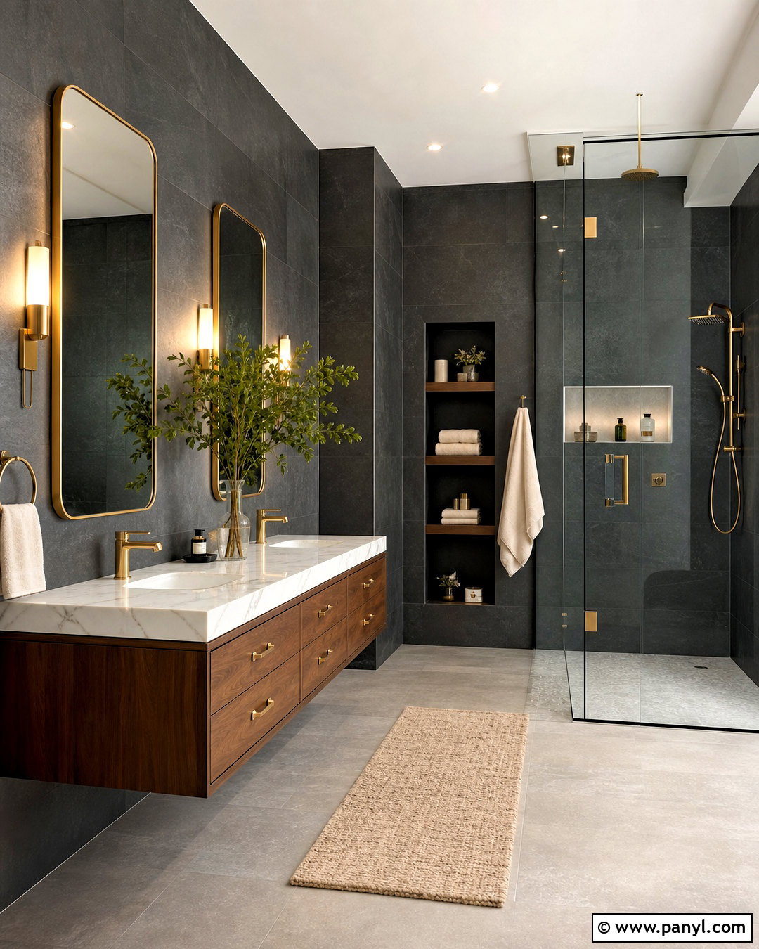 Charcoal Gray And Brass Bathroom - 20 bathroom color schemes gray ideas