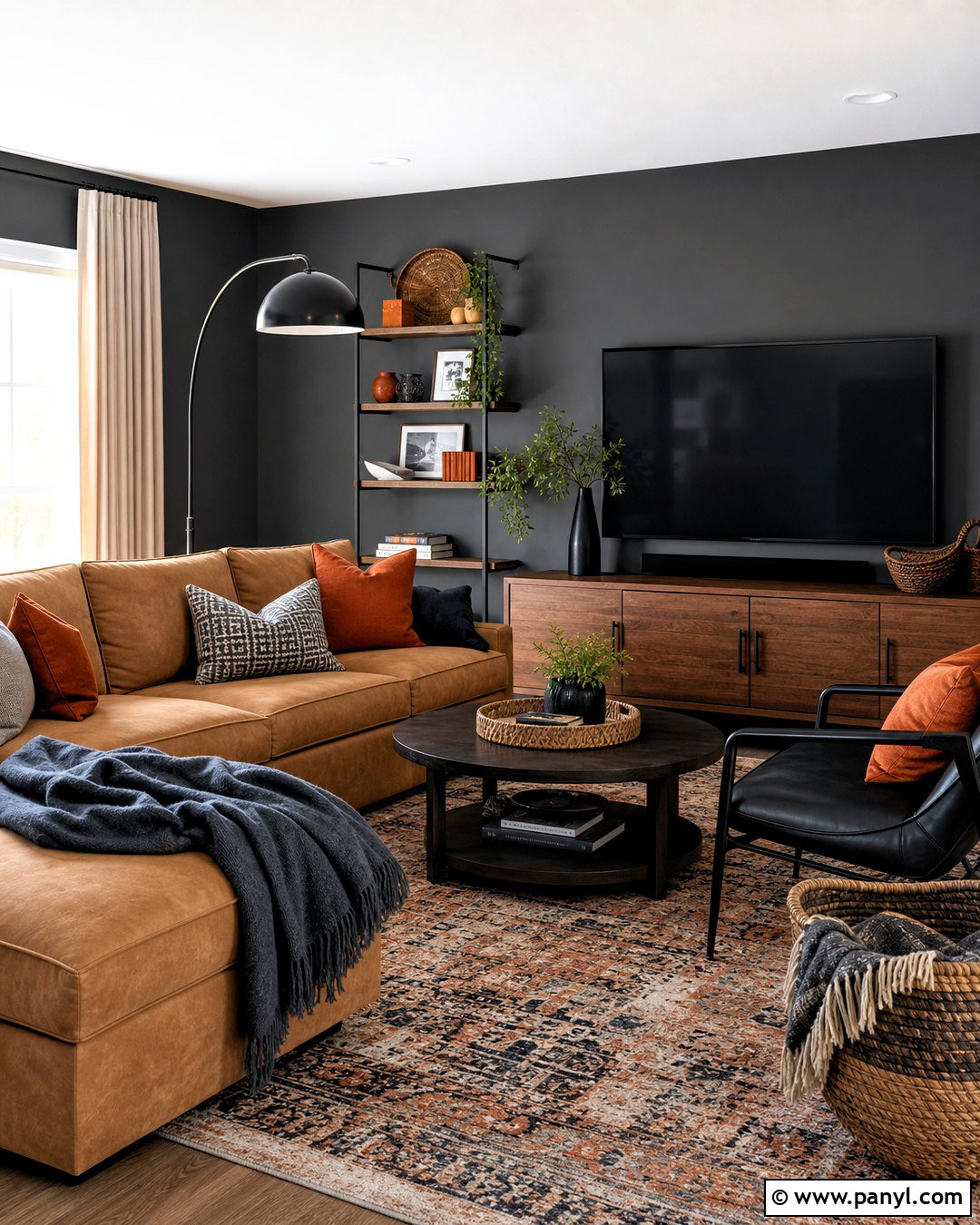 Charcoal Gray And Burnt Orange Family Room - 20 interior room color combination ideas