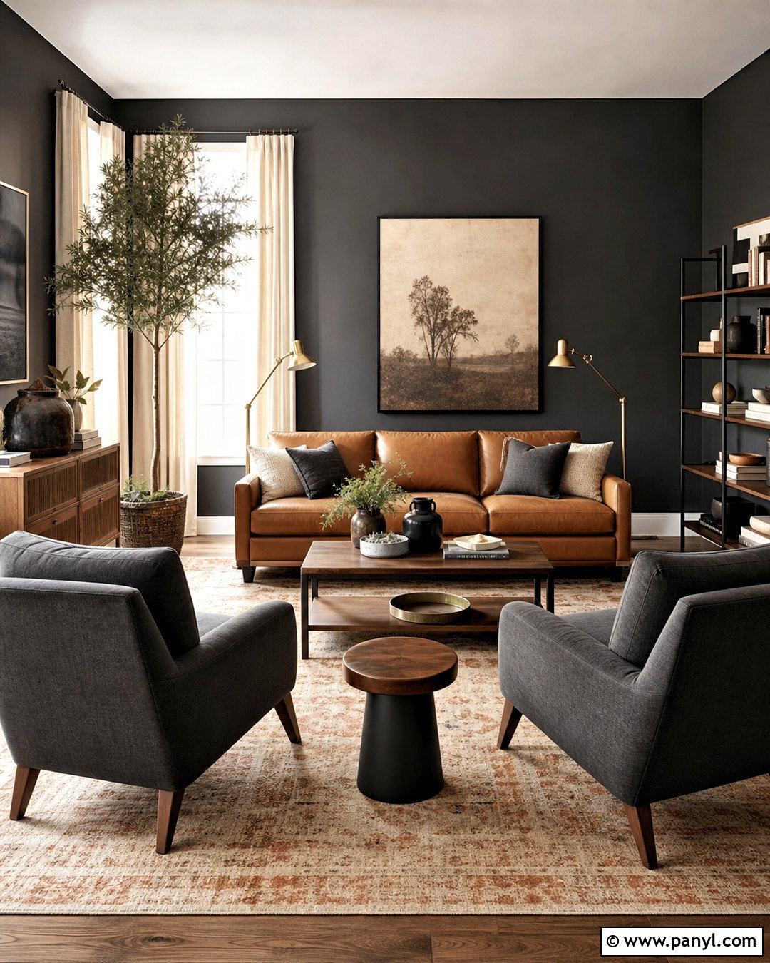 Charcoal Gray And Camel Living Room - 20 gray color palette living room ideas