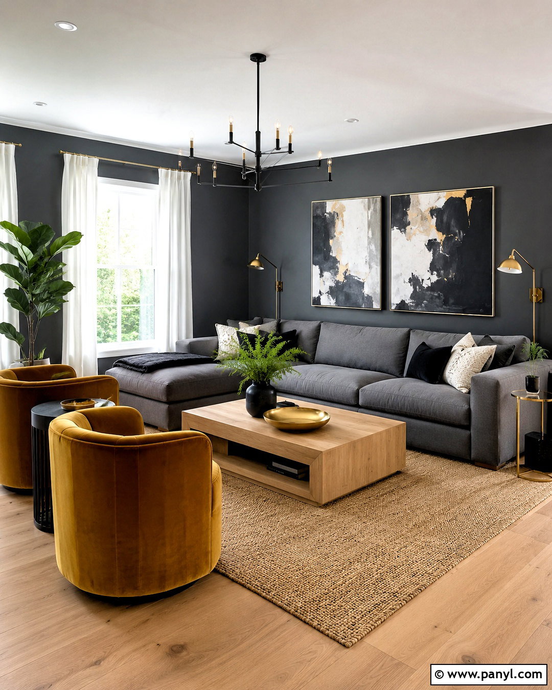 Charcoal Gray And Mustard Yellow Living Room - 20 color combinations home living rooms