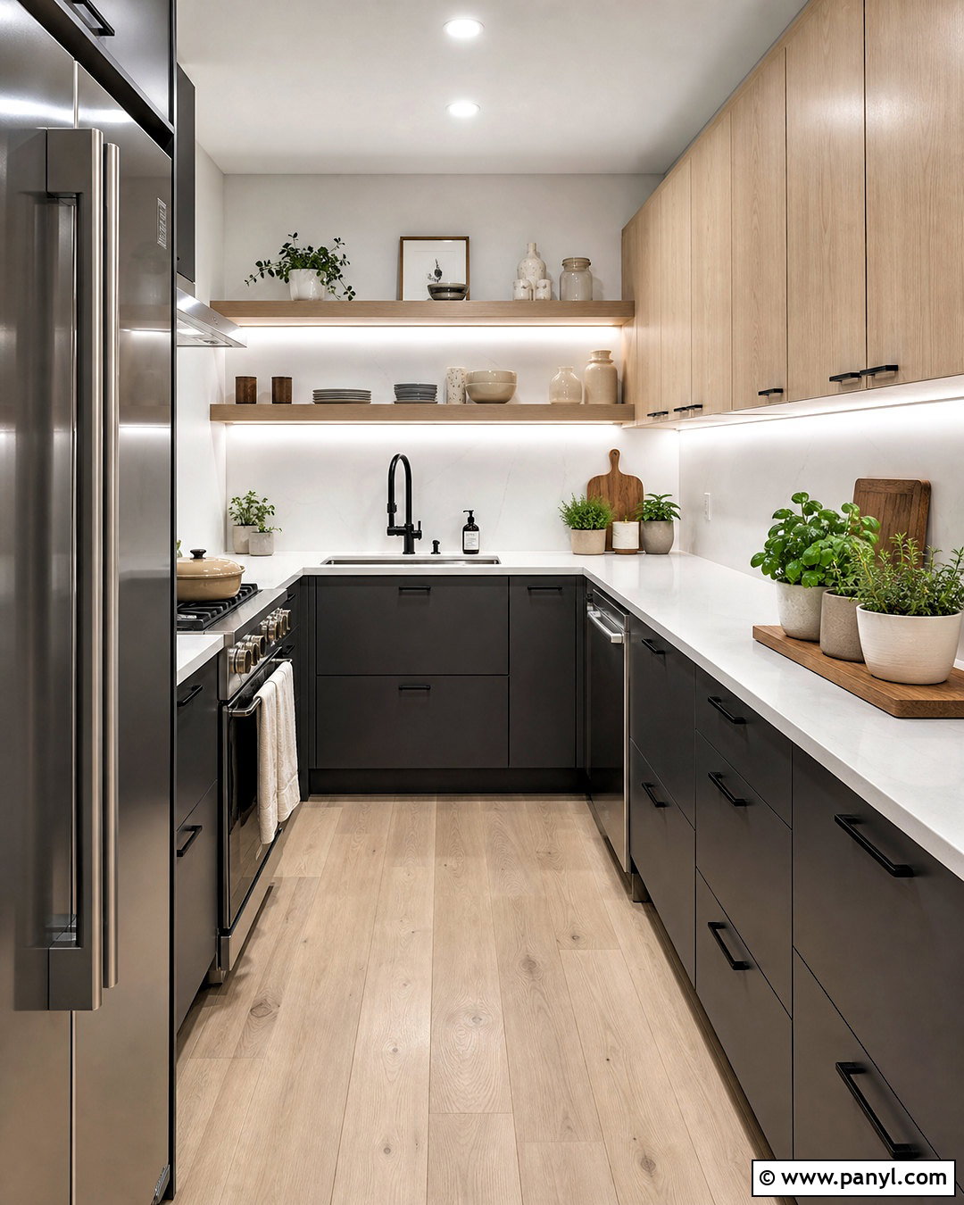 Charcoal Gray And Pale Wood Small Kitchen - 20 small kitchen colors schemes