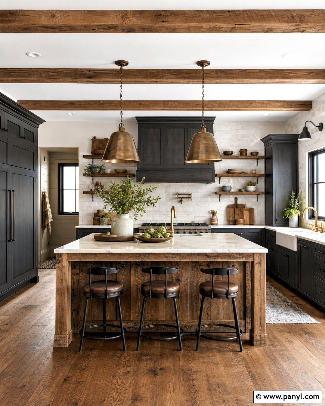 Charcoal Gray And Reclaimed Wood Farmhouse Kitchen - 20 farmhouse kitchen color scheme ideas
