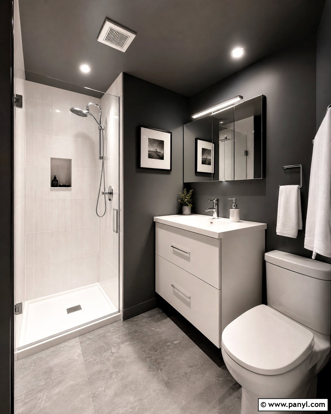 Charcoal Gray And Soft White Bathroom - 20 small bathroom colour schemes