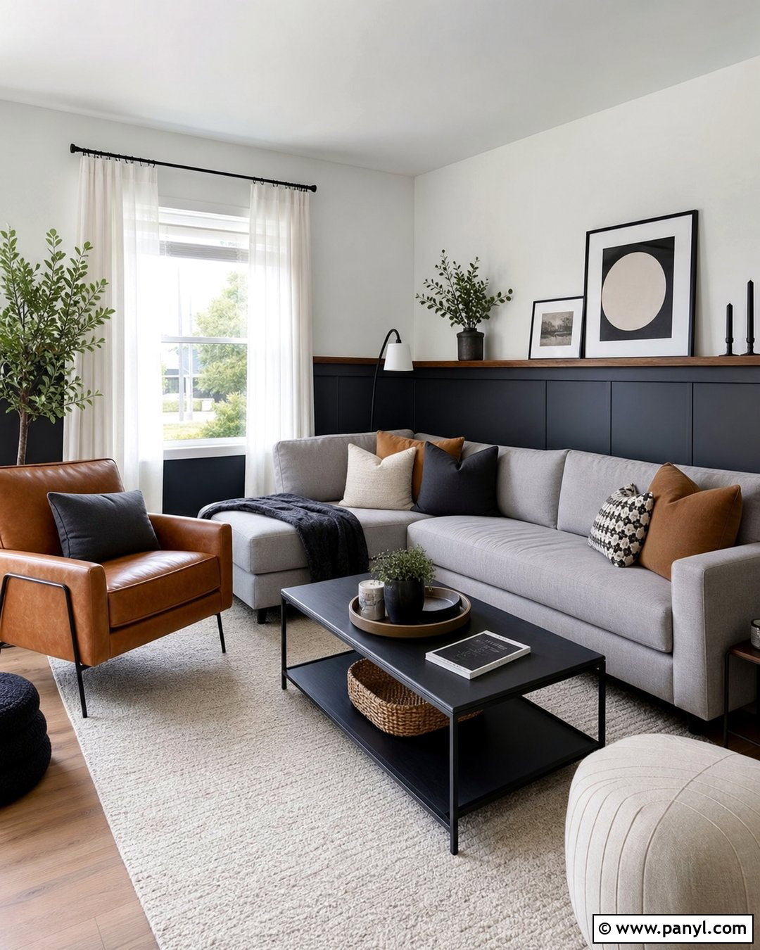 Charcoal Gray And Soft White Two Tone Wall - 35 2 Tone Wall Paint Ideas