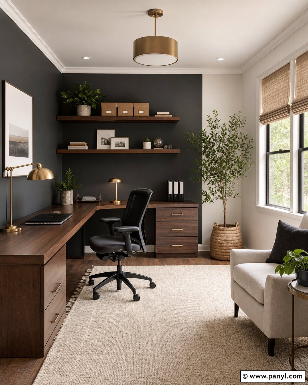 Charcoal Gray And Warm White Two Color Wall - 25 2 Color Wall ideas