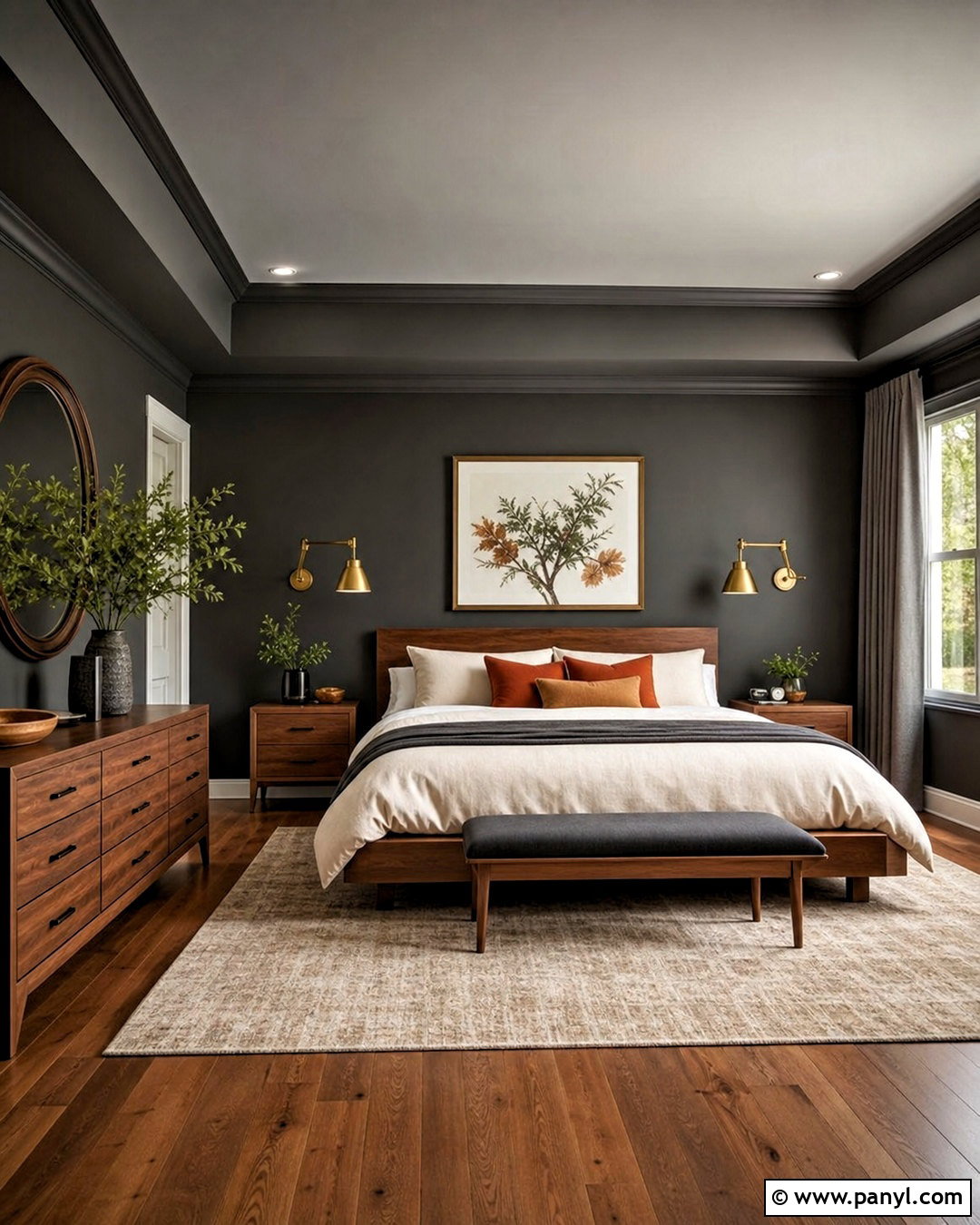 Charcoal Gray Bedroom With Walnut Furniture - 20 gray walls bedroom ideas