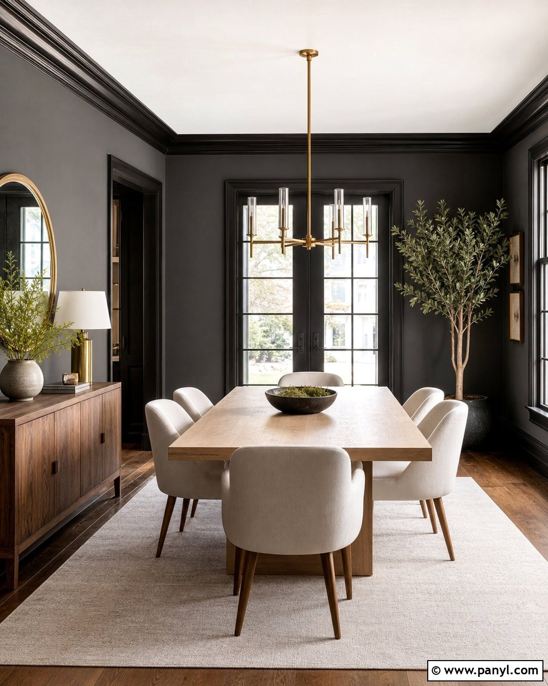 Charcoal Gray Dining Room With Black Trim - 35 gray walls with black trim ideas