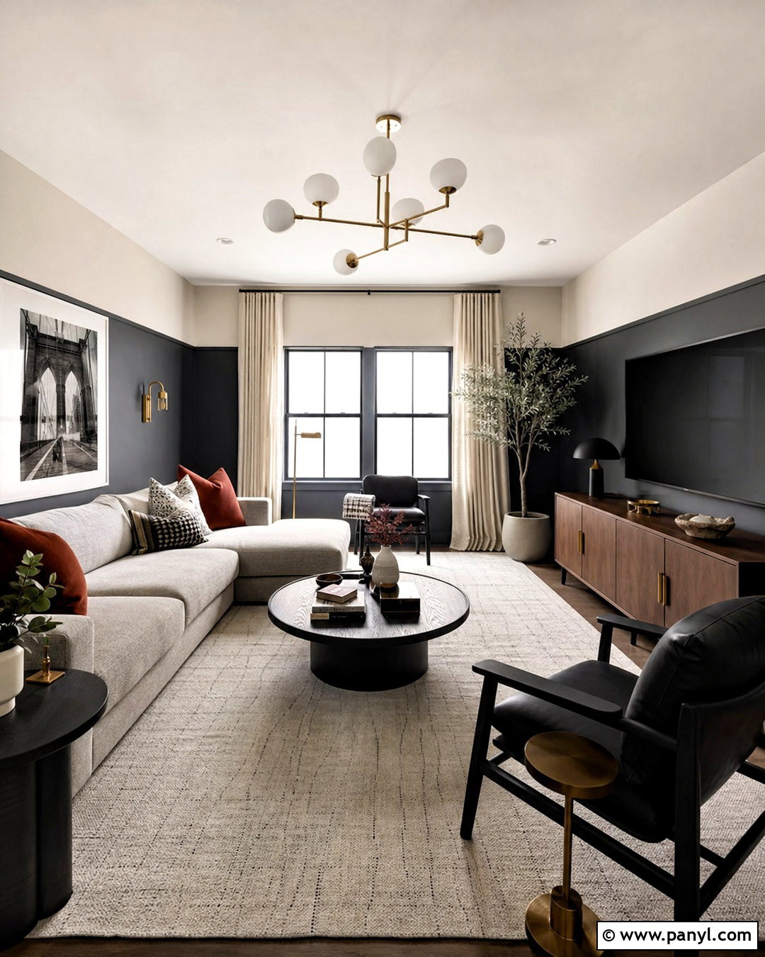 Charcoal Gray Half Painted Wall Living Room - 20 half painted wall living room ideas