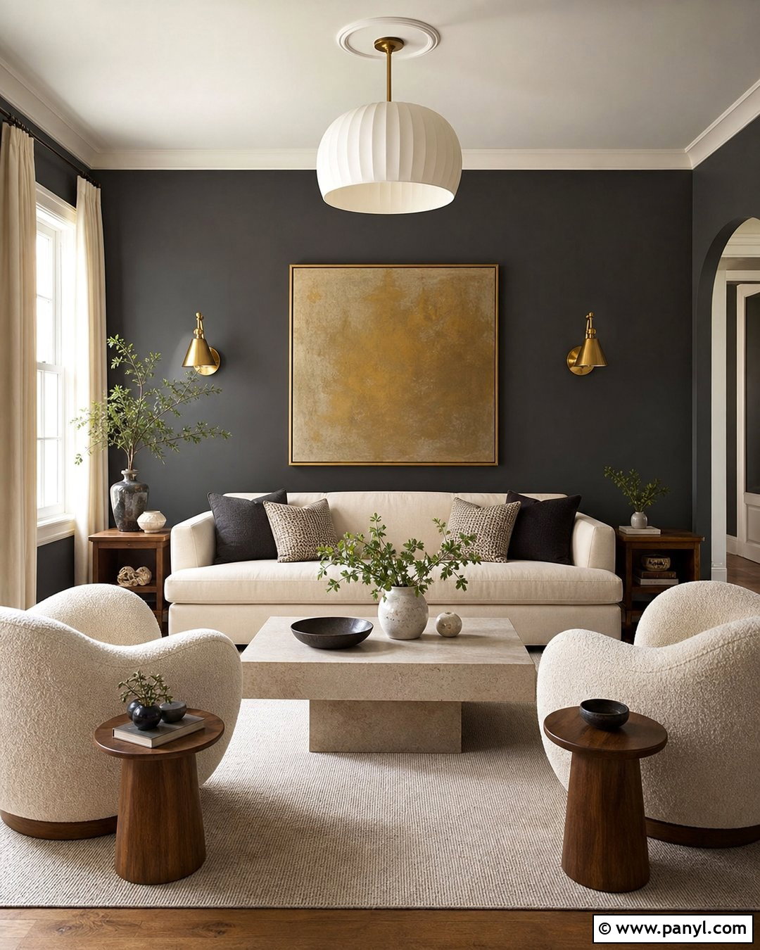 Charcoal Gray Living Room With Cream Furniture - 25 Room With Gray Walls