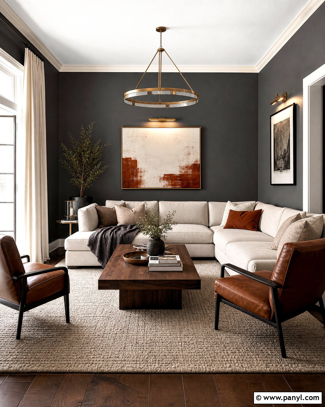 Charcoal Gray Living Room With White Trim - 20 gray wall living room ideas
