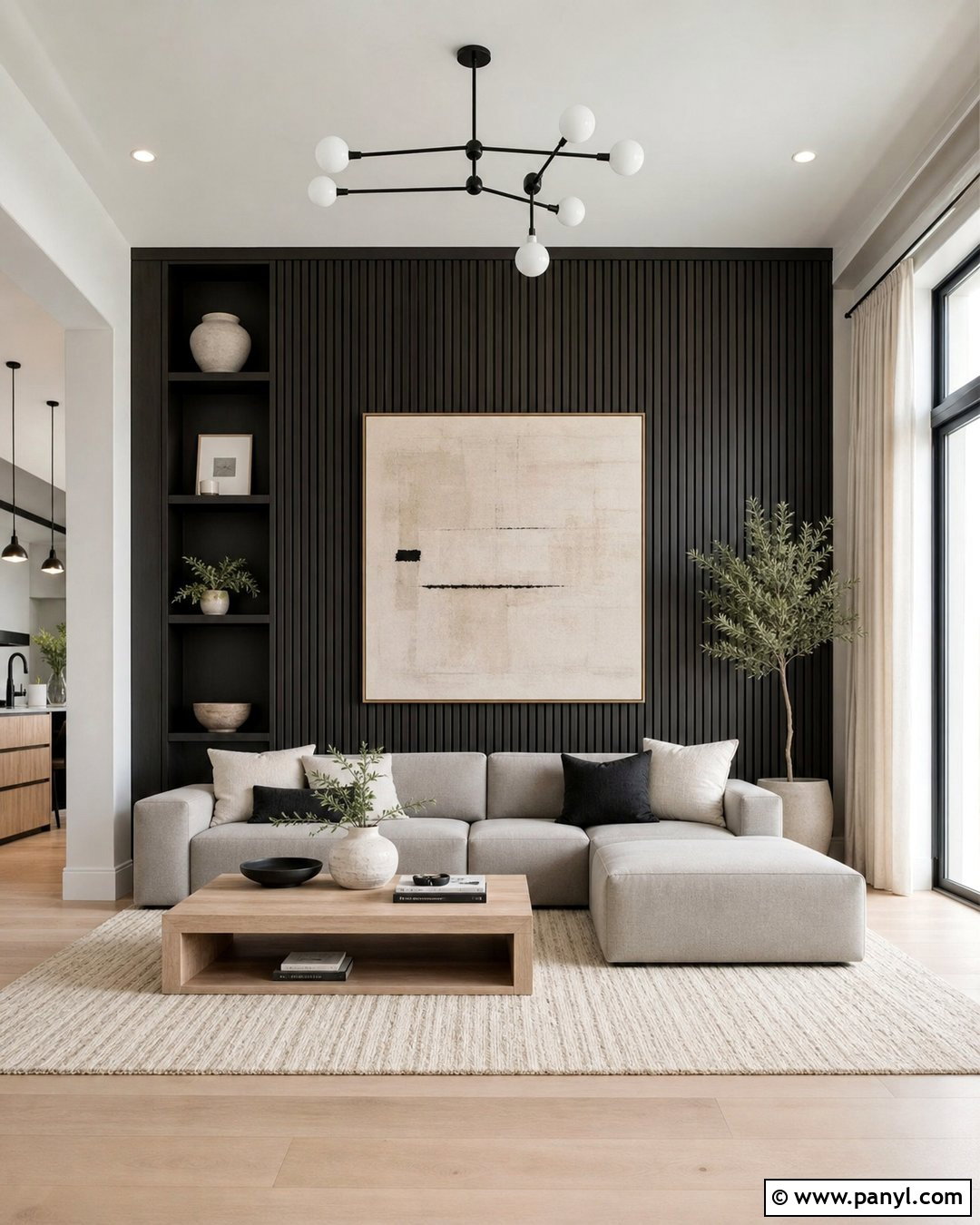 Charcoal Gray Slat Wall Living Room - 20 Neutral Color Slat Wall Ideas