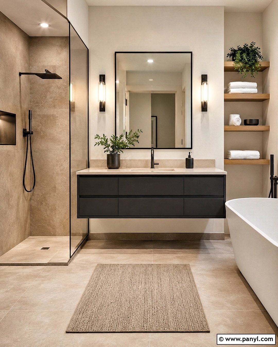 Charcoal Gray Vanity With Beige Bathroom Tiles - 20 What Color Goes With Beige Bathroom Tiles