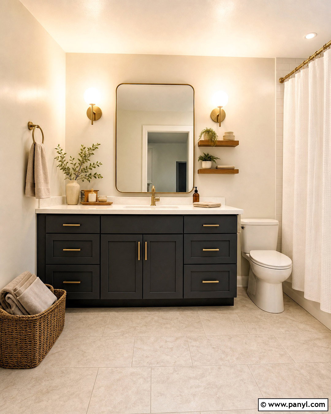 Charcoal Gray Vanity With Brass Hardware - 20 gray vanity bathroom ideas
