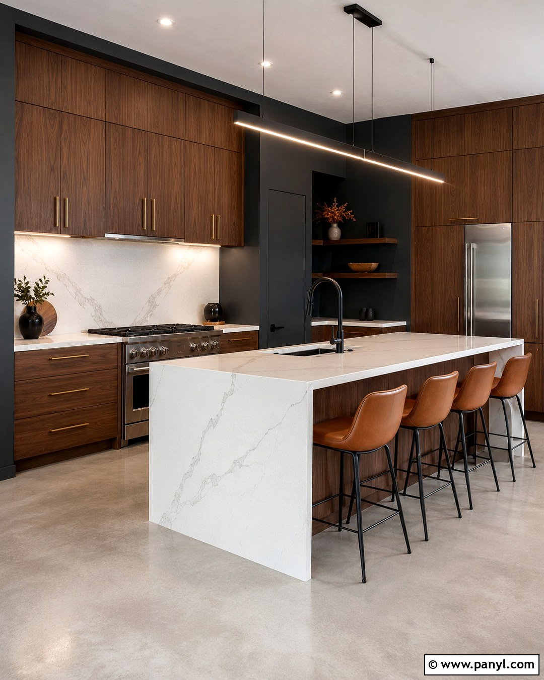 Charcoal Gray Walls With Walnut Cabinets - 20 Brown Kitchen Ideas Paint Wall Colors