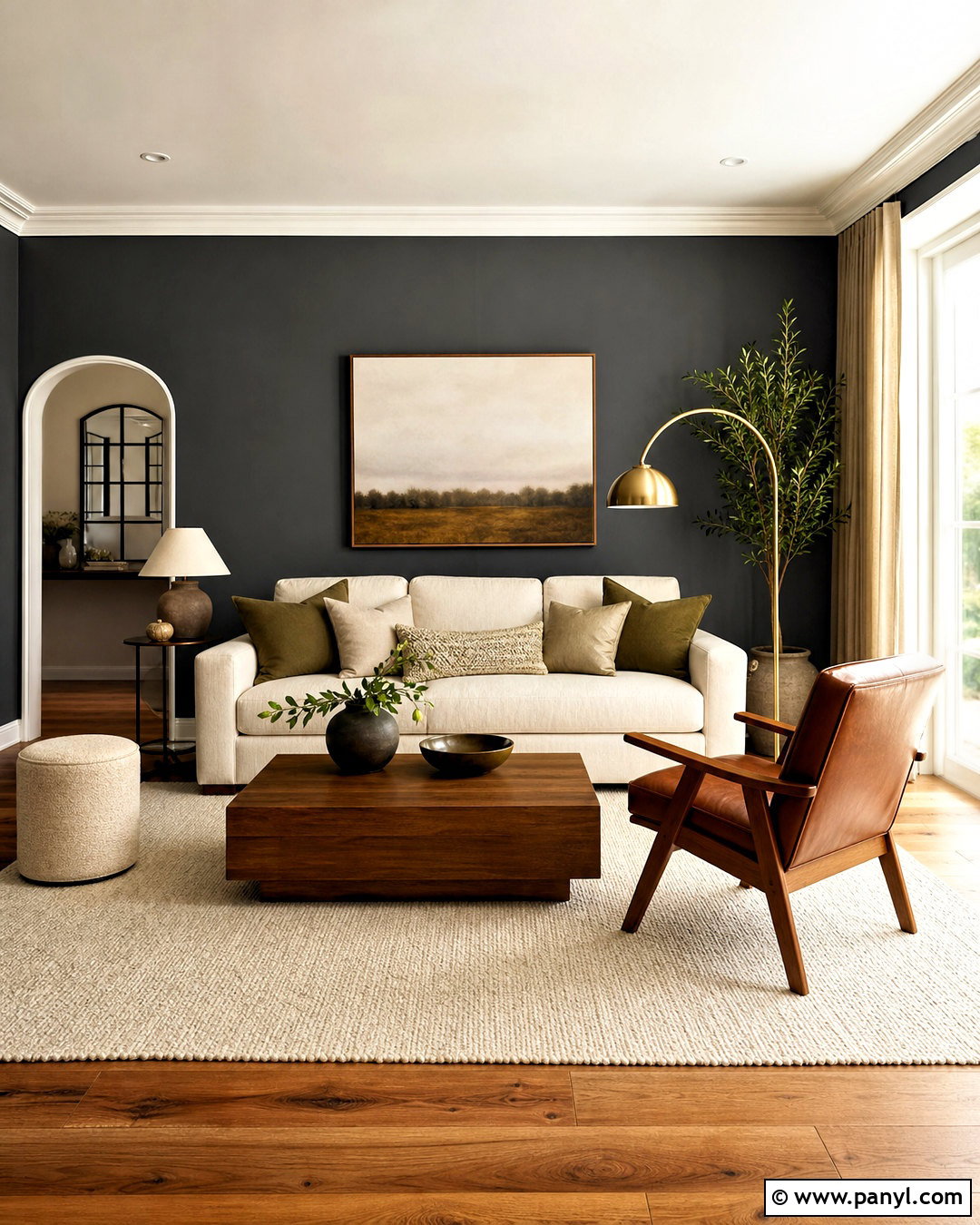 Charcoal Grey Accent Wall With Warm Wood - 20 grey accent wall living room ideas