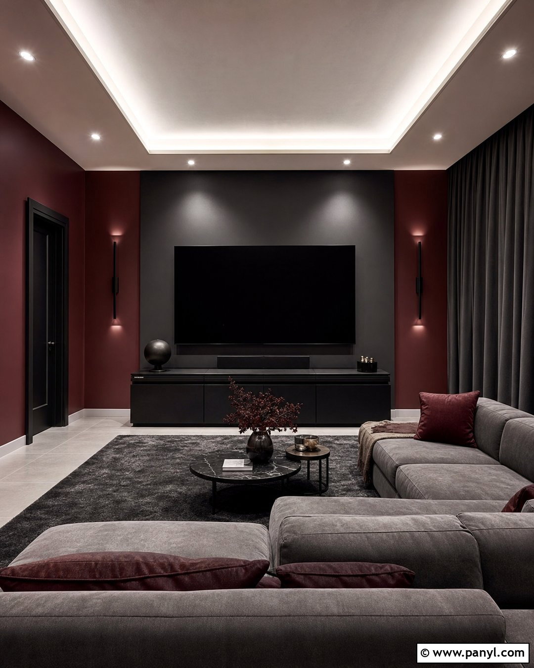 Charcoal Grey And Red Media Room Walls - 20 Red And Grey Walls