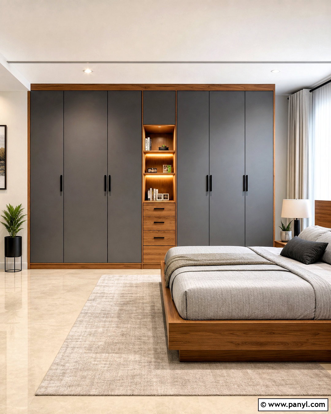 Charcoal Grey And Wood Almirah - 20 almirah color ideas