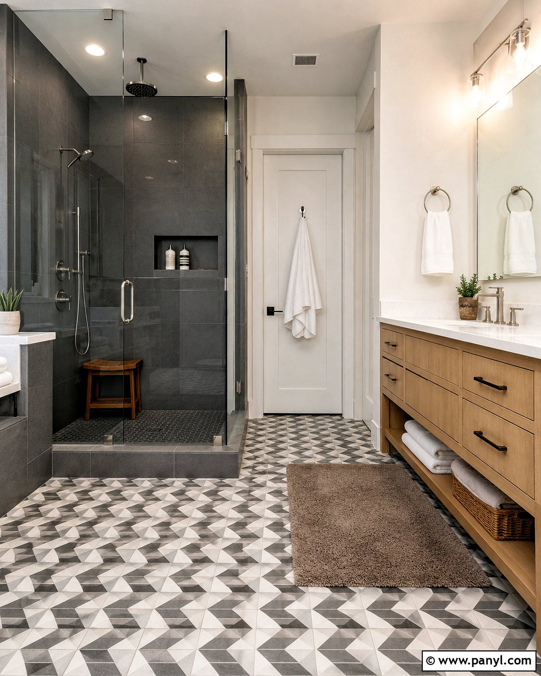 Charcoal Grey Bathroom With Patterned Floor - 20 charcoal grey bathroom ideas